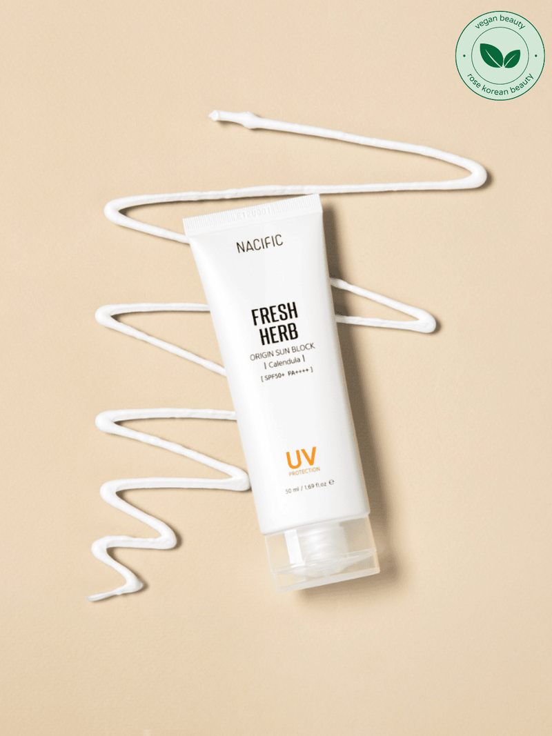 Nacific Fresh Herb Origin Sun Block SPF50+ PA++++ – High protection sunscreen with Centella Asiatica and Chamomile Extract.